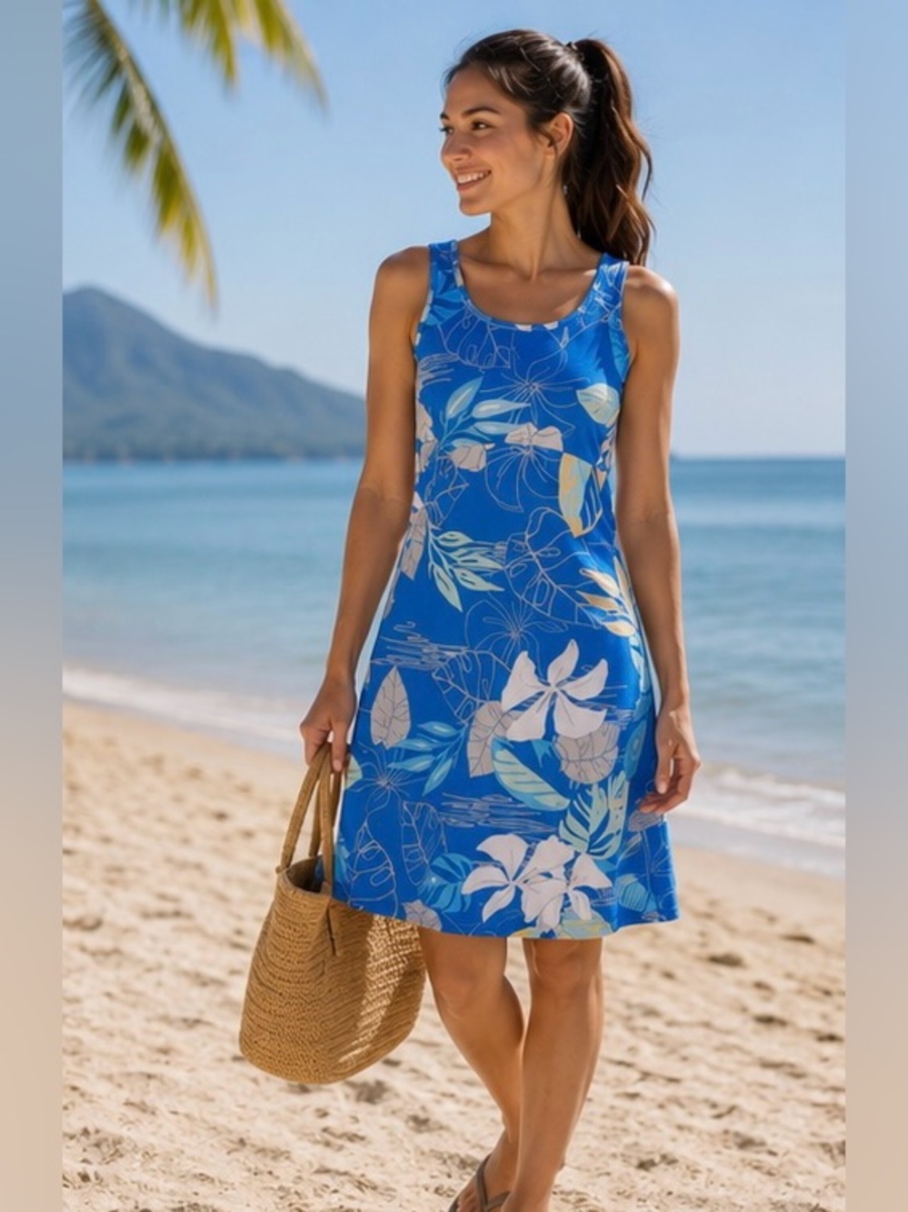 Columbia Blue Floral Sleeveless Swim Dress. Size S